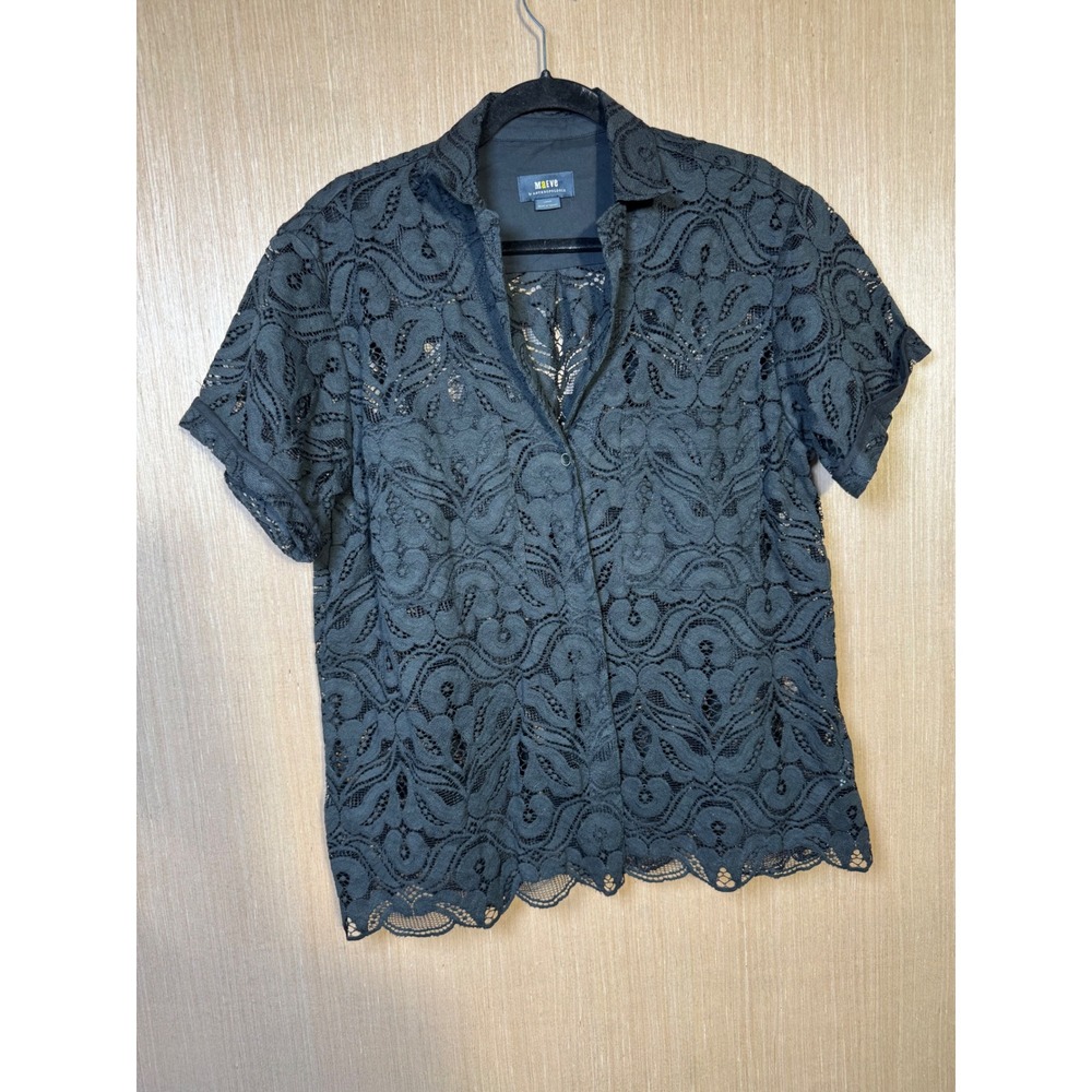 Maeve Black Lace Button Down Shirt